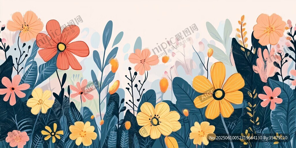 缤纷花卉植物背景插画