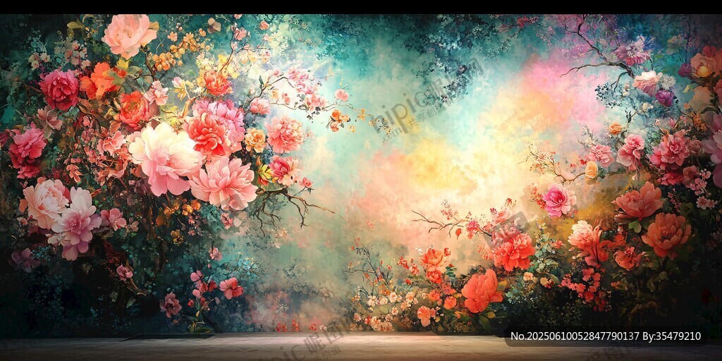 梦幻花卉背景墙艺术画卷
