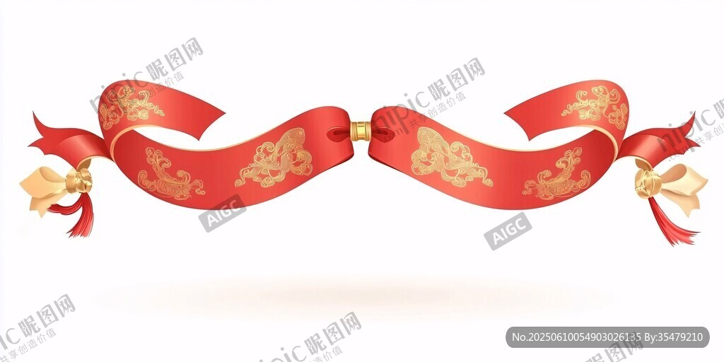 喜庆红飘带 传统花纹装饰