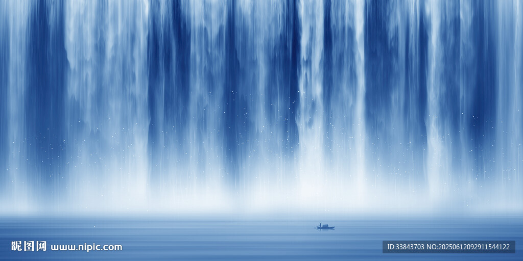流水生财瀑布山水画