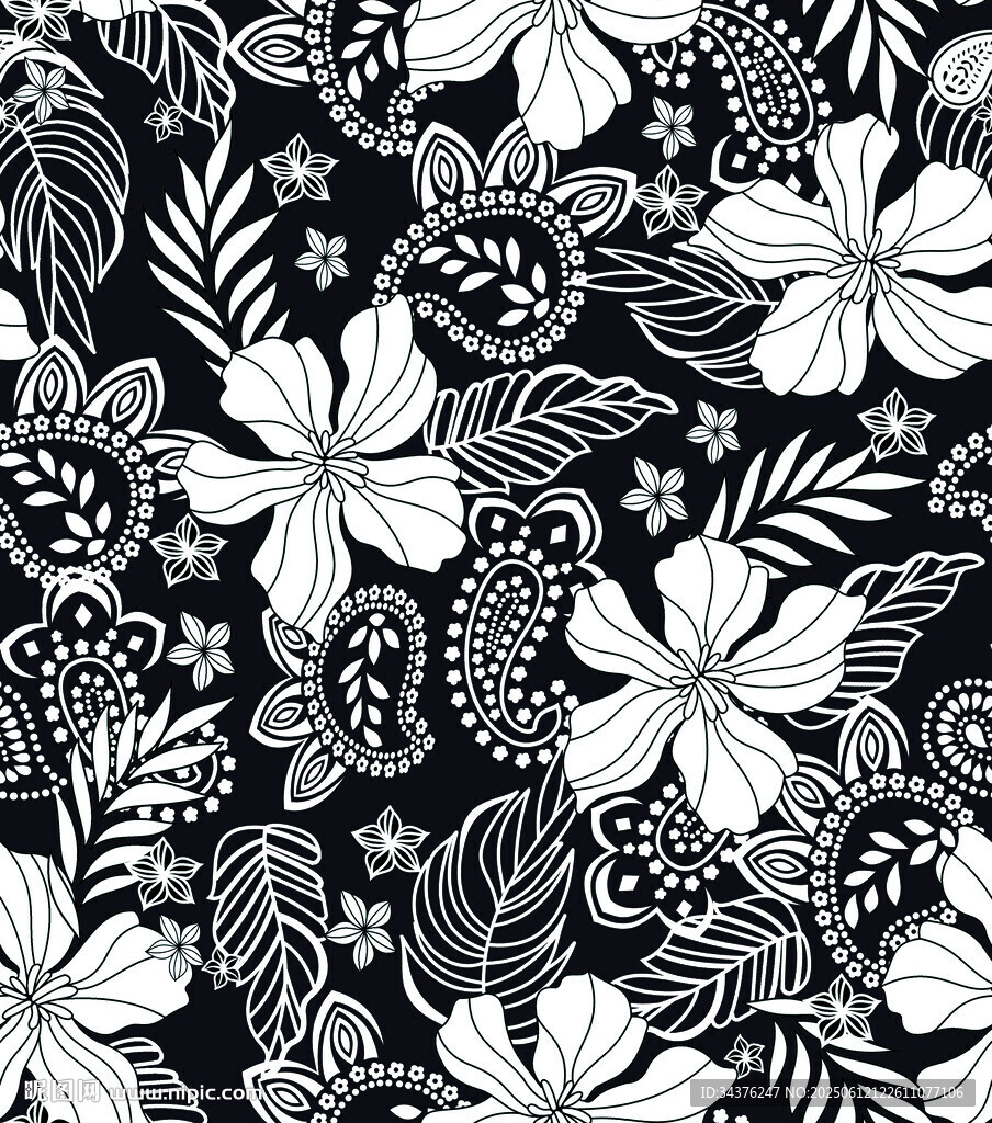 黑白花卉图案纹理背景