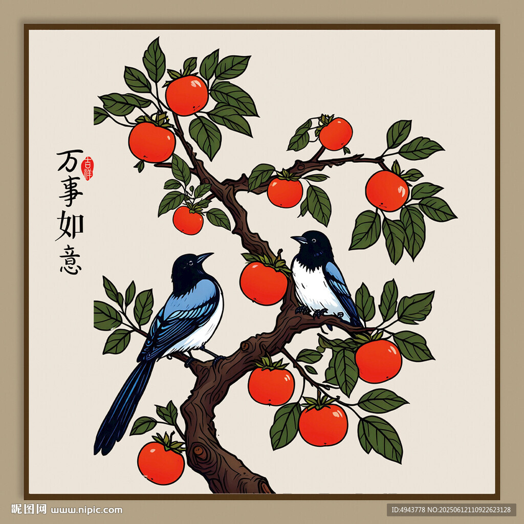 万事如意柿子装饰画