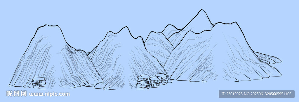 手绘简约山脉风景图