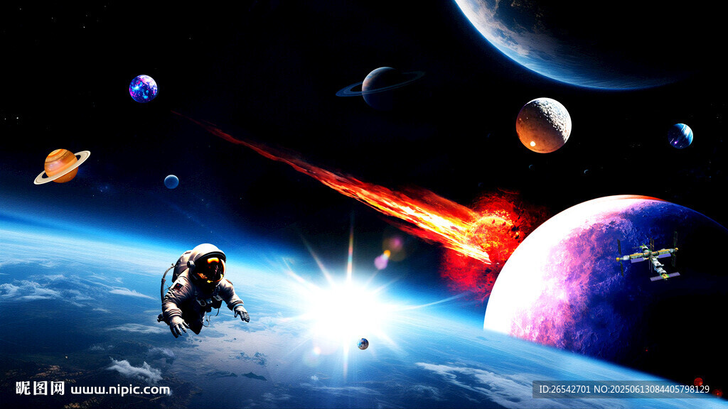 银河星球外太空陨石宇宙卫星背景
