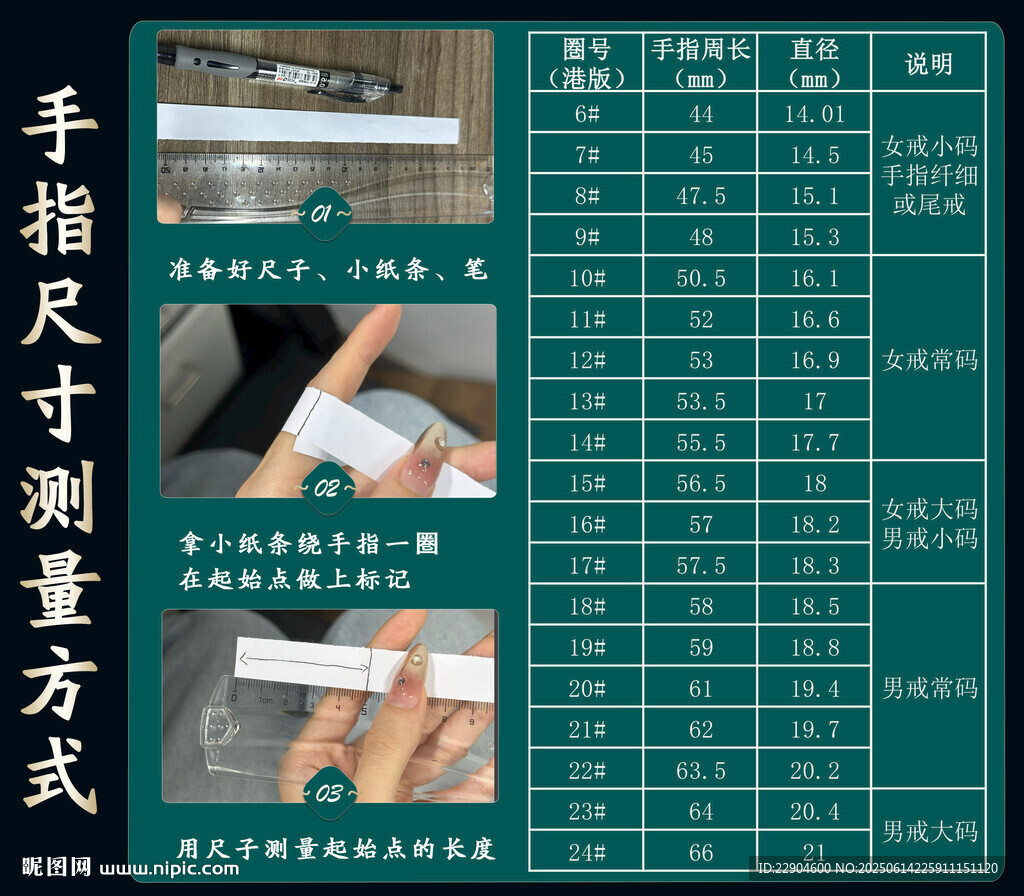 手指尺寸测量方法展示