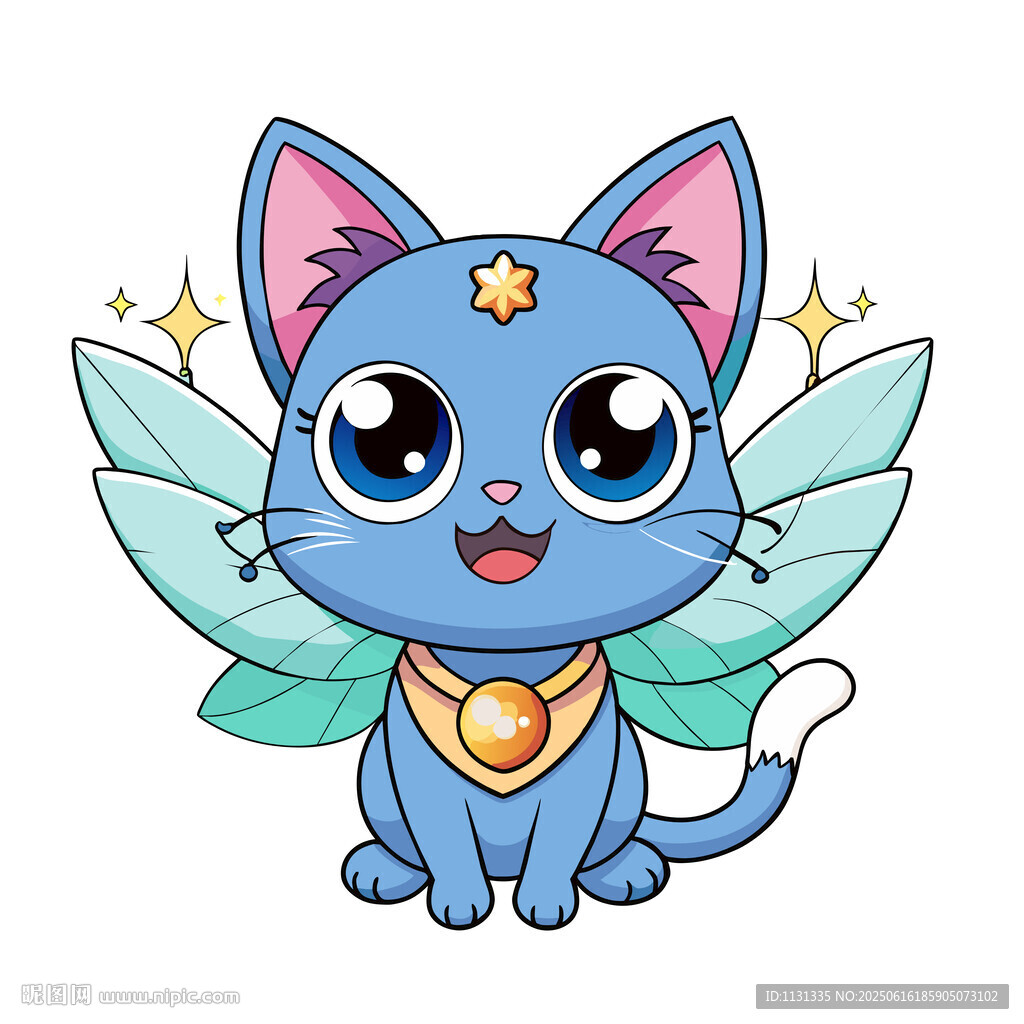 蓝色带翼小猫卡通形象