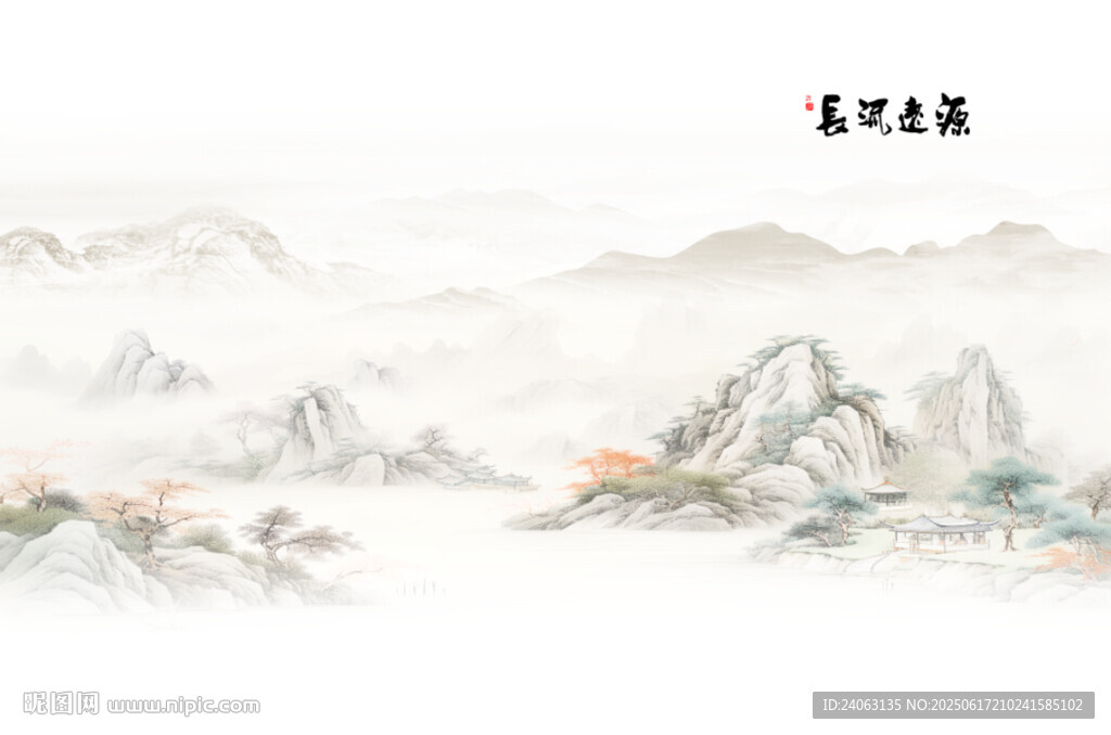 中式山水屏风画