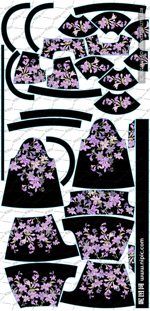 紫色花卉图案服装纸样