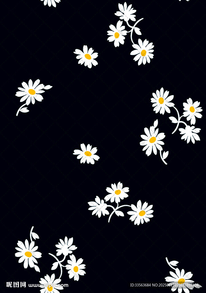 黑色背景上的小雏菊图案