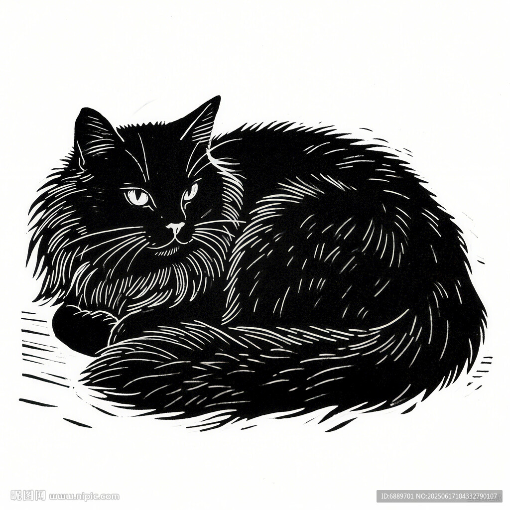 蜷卧的黑猫插画