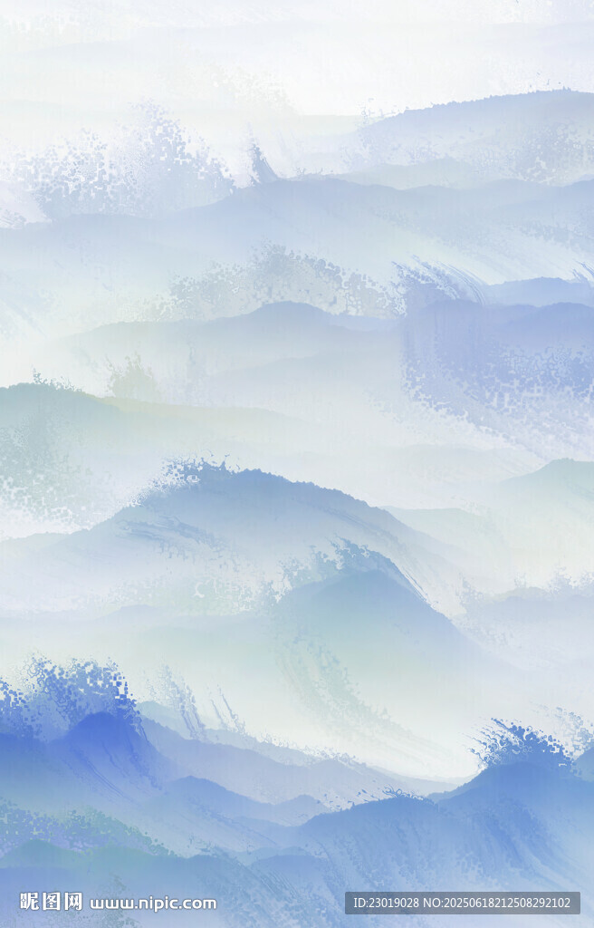 水彩绘就的梦幻层叠海浪