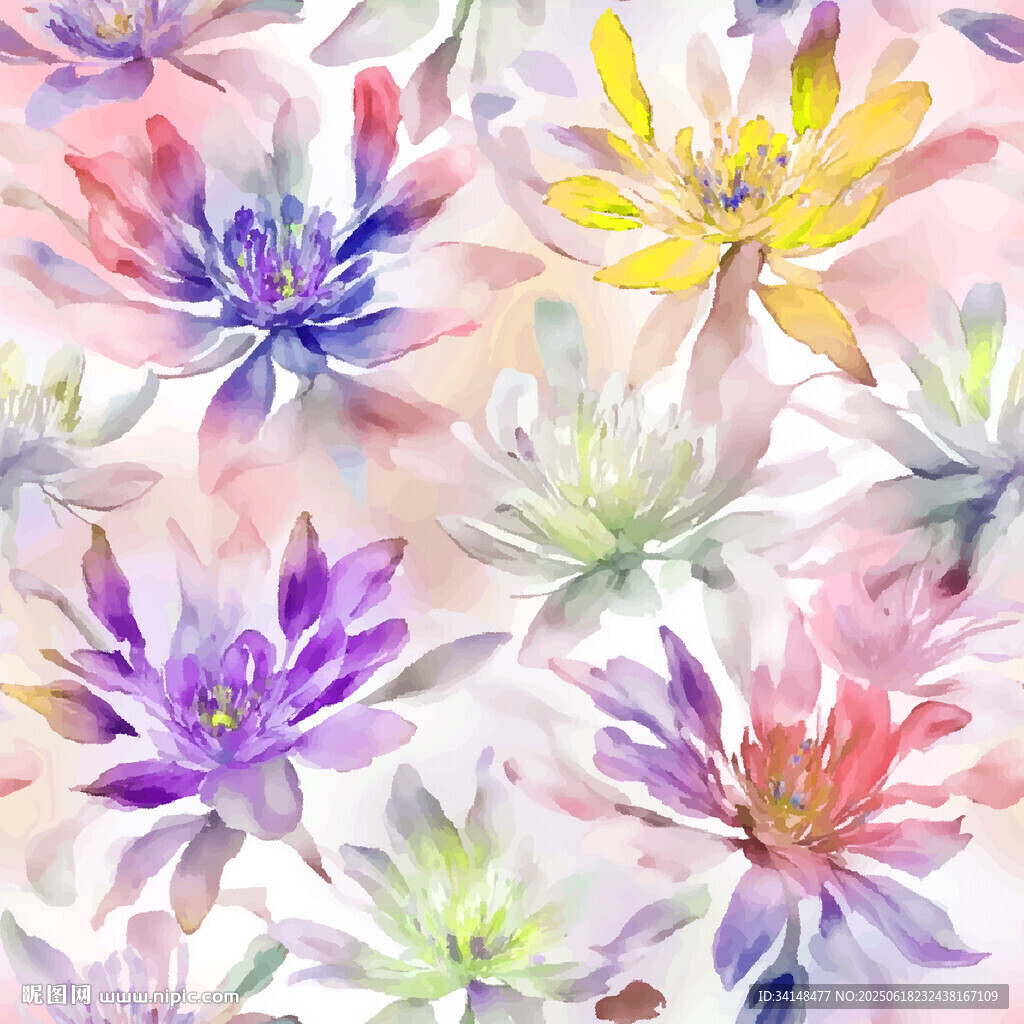 水彩绘多彩花卉图案