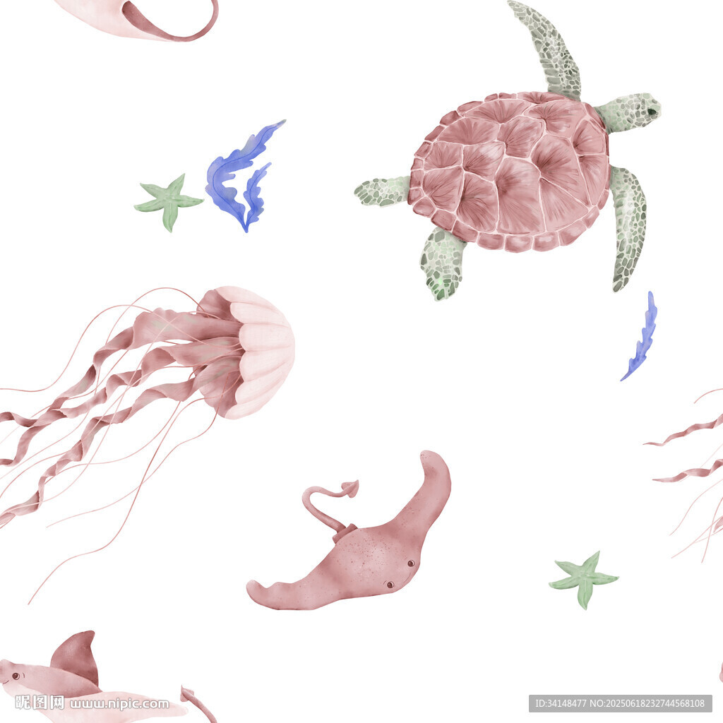 水彩海洋生物图案设计