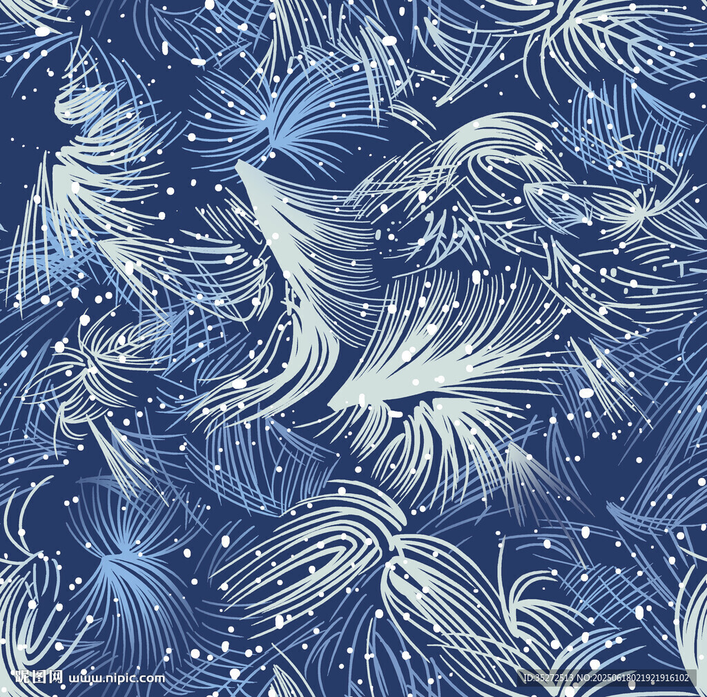 蓝白梦幻飞鸟海浪花纹图案