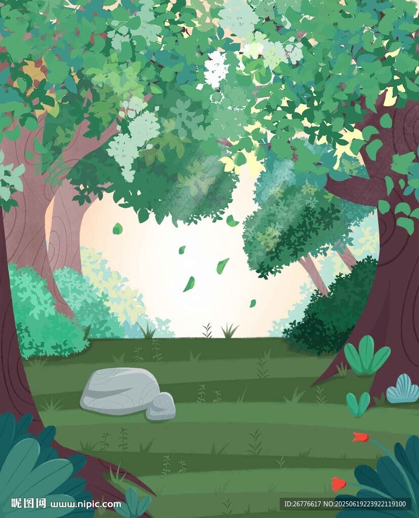 森林中的静谧草地场景