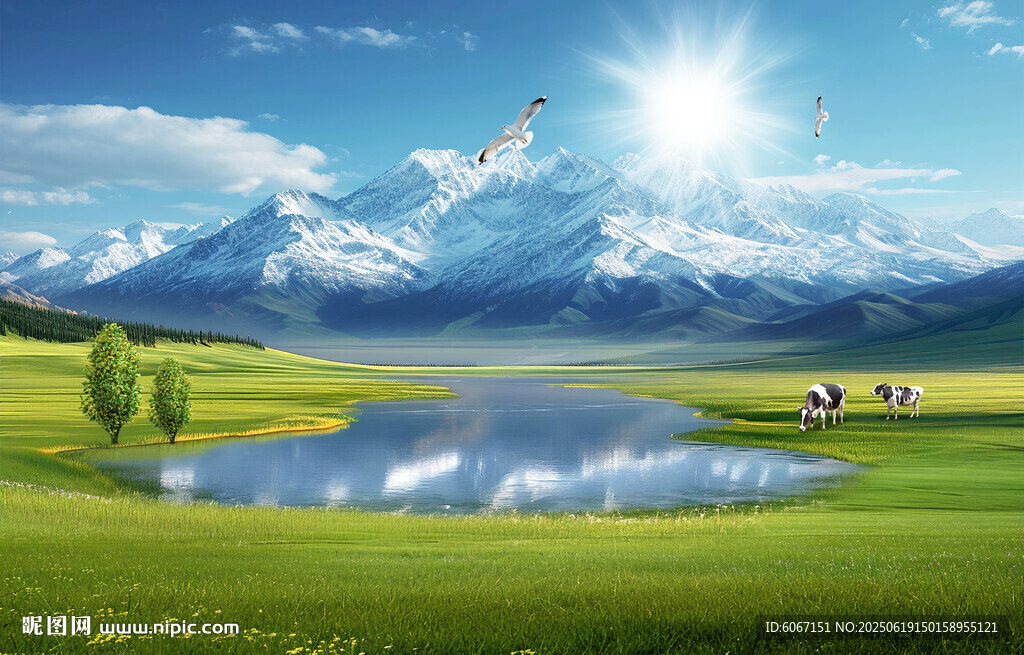 大草原雪山背景图壁纸