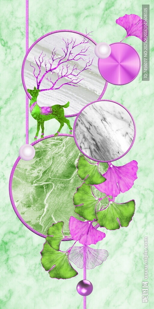 梦幻植物与小鹿几何玄关图