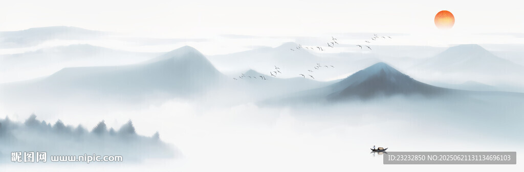 山间晨雾中的日出美景