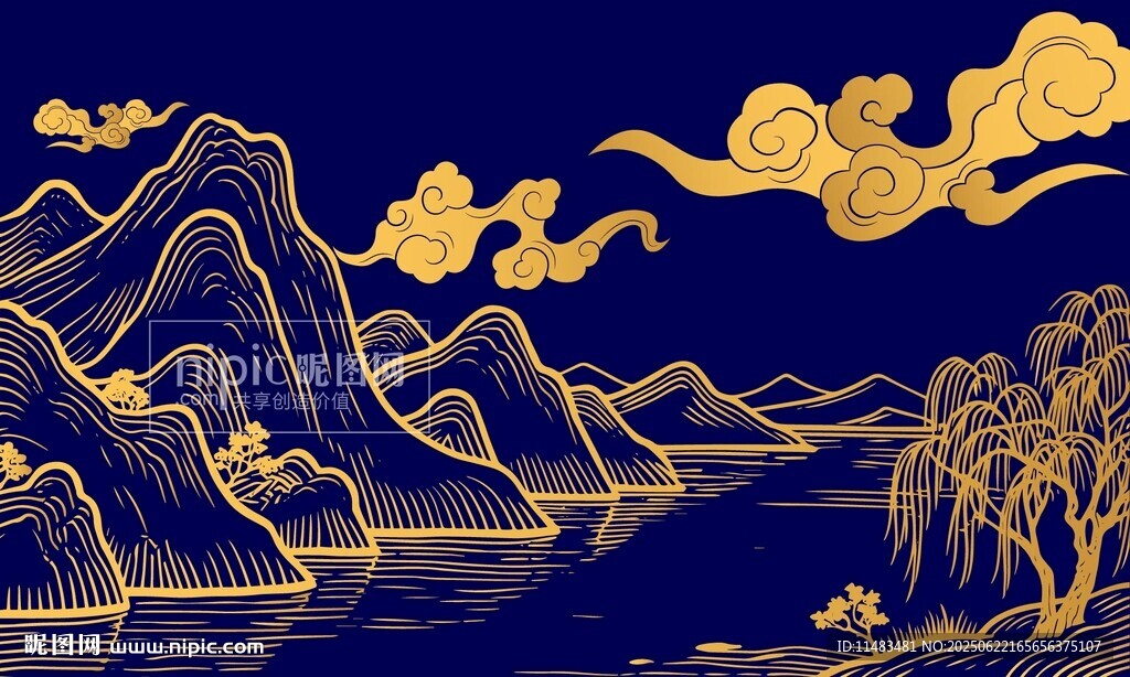 古风山水画线稿背景