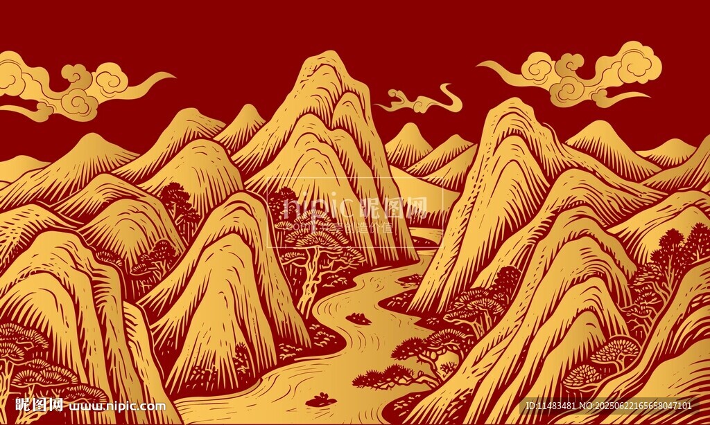 古风山水祥云元素背景