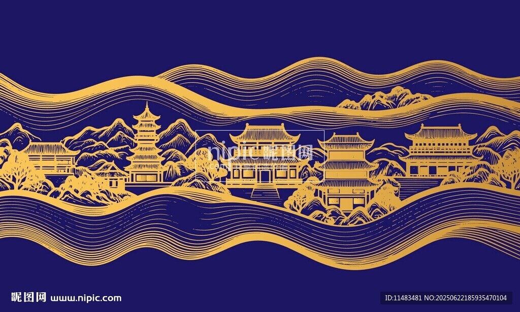 抽象线条古建筑中国风背景