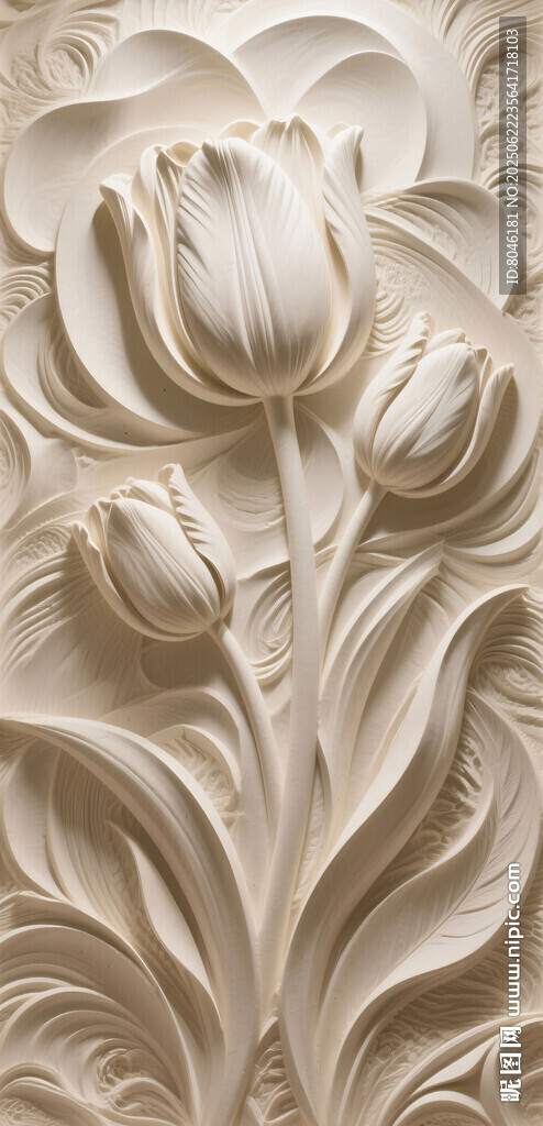 郁金香浮雕玄关装饰画