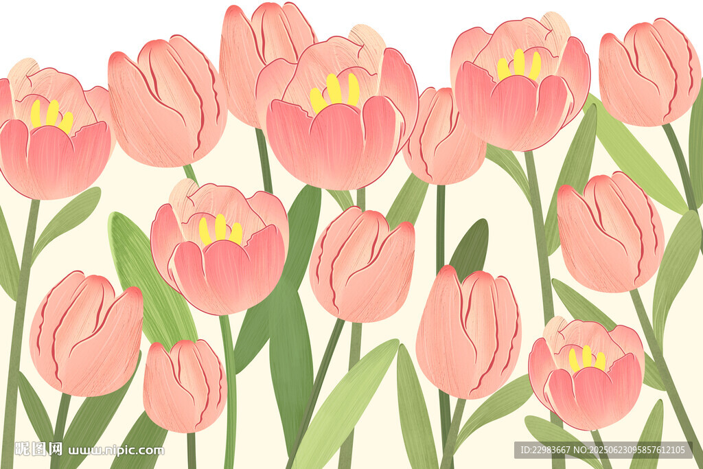 手绘郁金香花元素psd分层插画