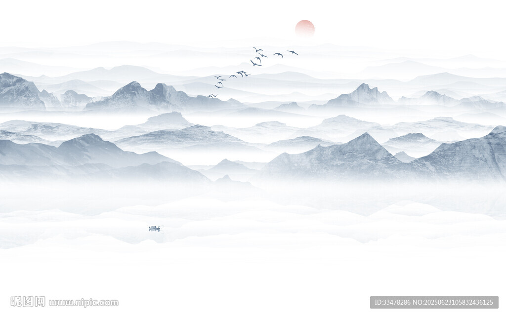禅意水墨山水画