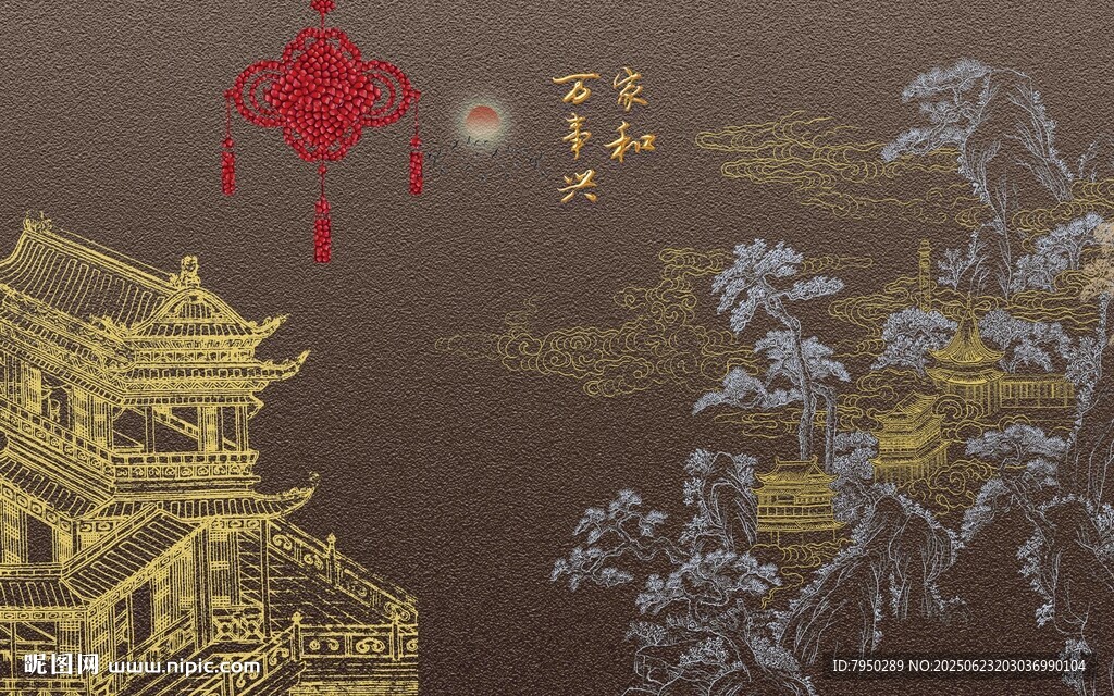 古风中式建筑夜景图