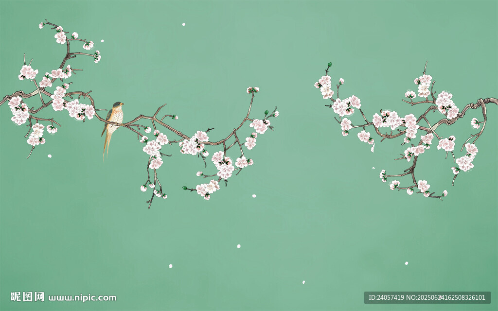 新中式工笔花鸟梅花背景墙装饰画