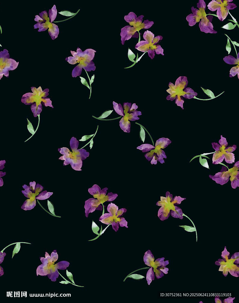黑色背景上的紫色花卉图案