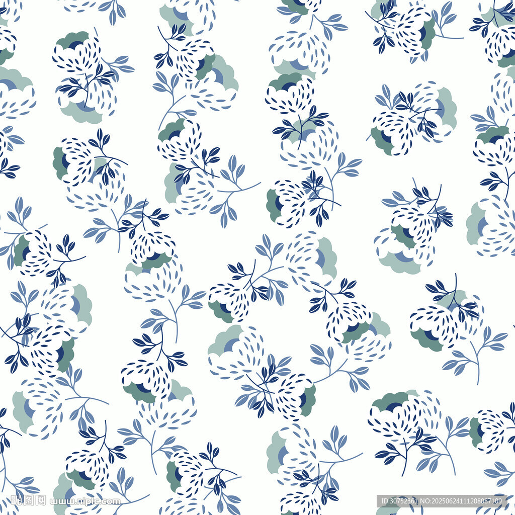 蓝白花卉图案纹理背景