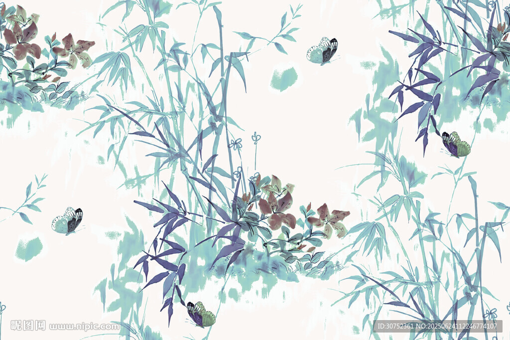 中式竹叶花鸟图案纹理