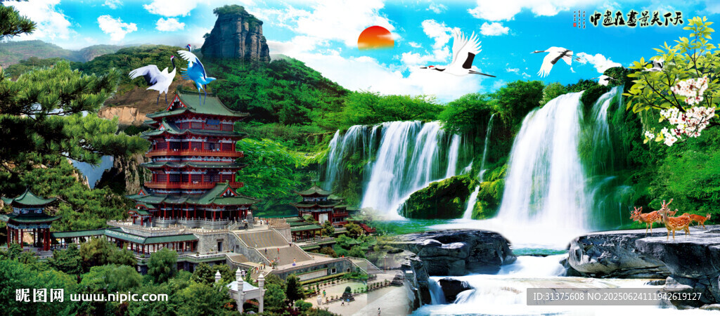 瀑布风景画