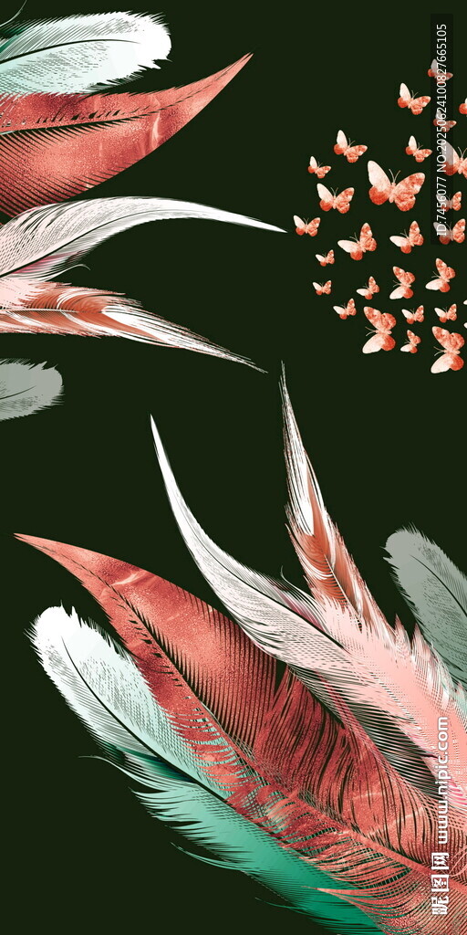 多彩羽毛与飞鸟图案玄关装饰画