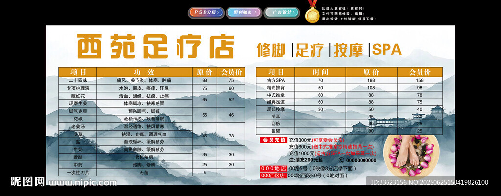 足疗价格表