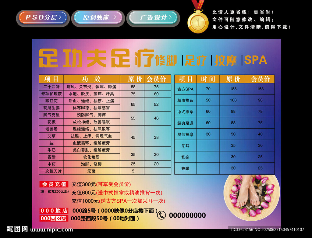 足疗价格表