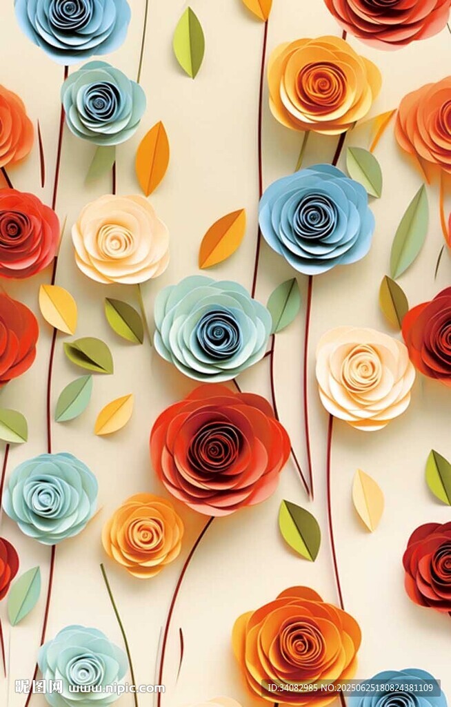 多彩纸艺花卉墙面装饰