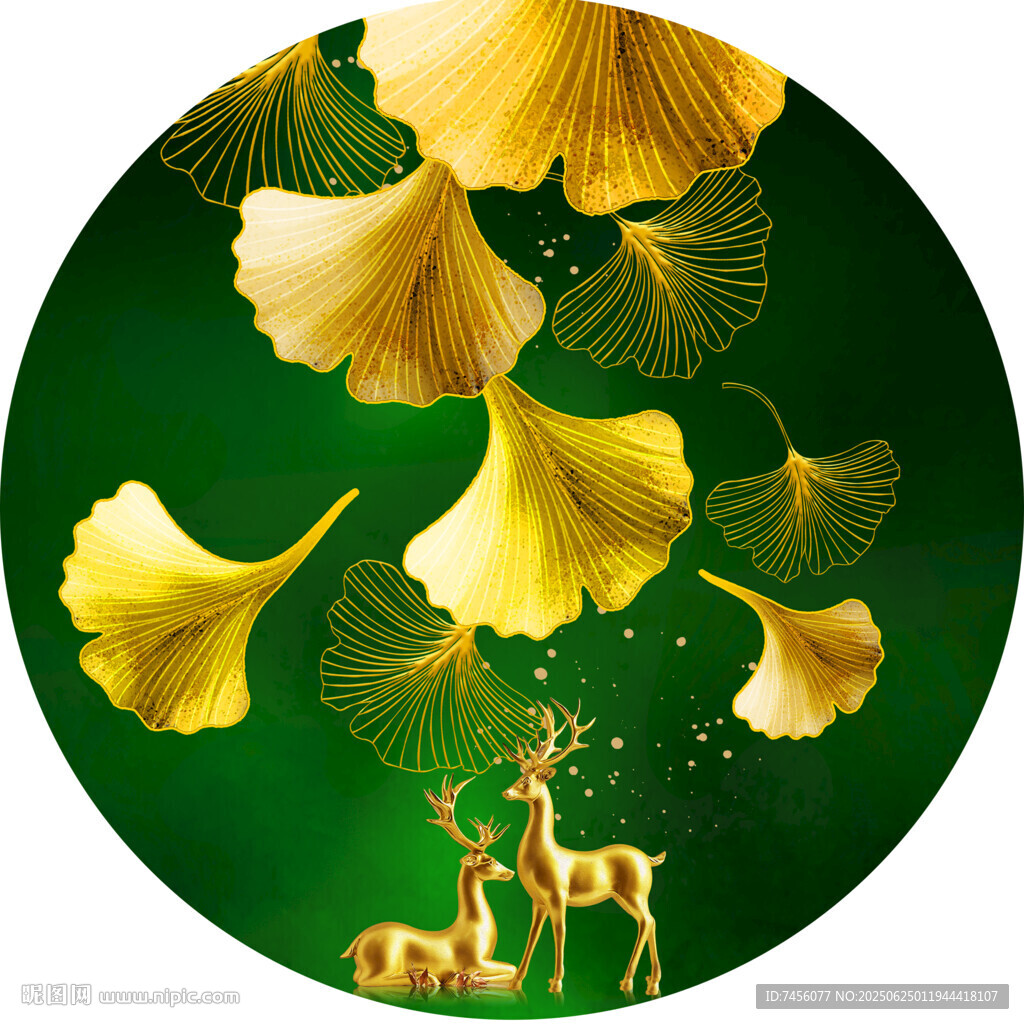银杏下的小鹿梦幻圆形装饰画