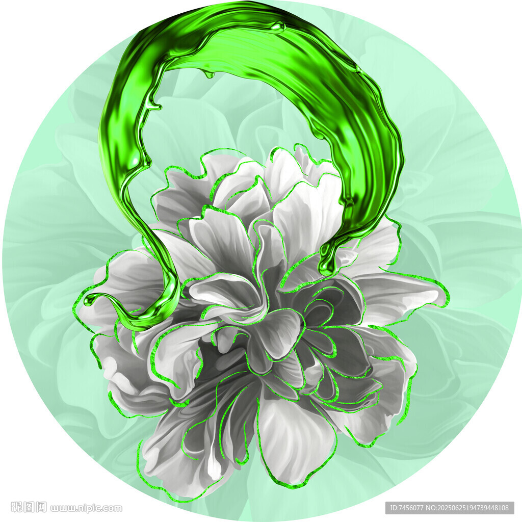 绿色环绕的优雅花卉圆形装饰画