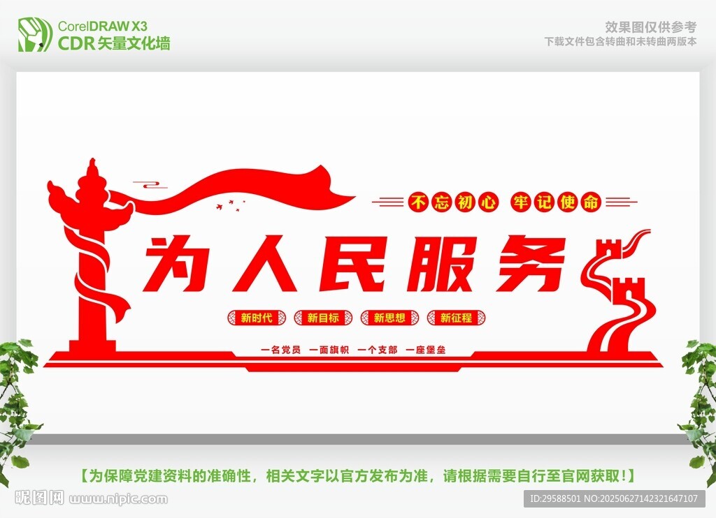 为人民服务党建文化墙