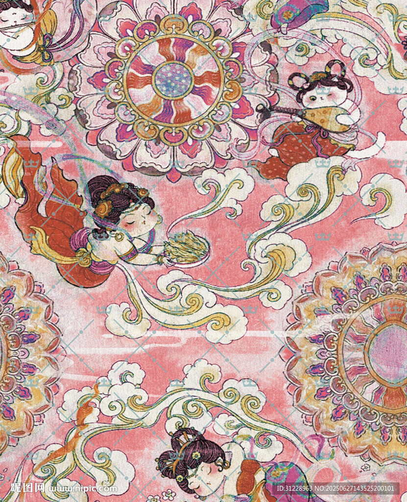 古风仕女花卉图案锦纹