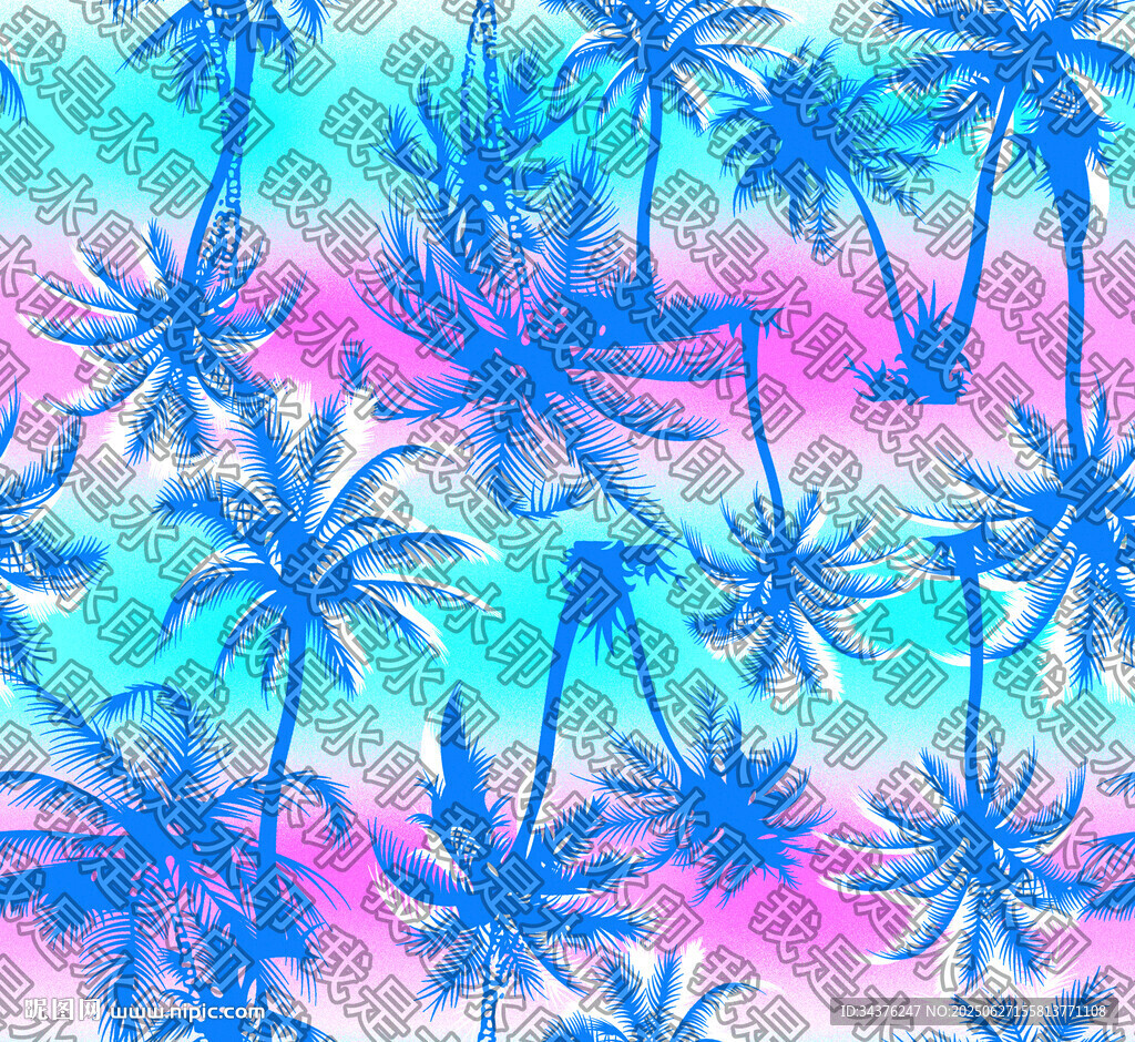 热带棕榈树多彩图案背景