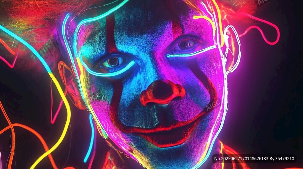 霓虹小丑 光影下的奇幻面容