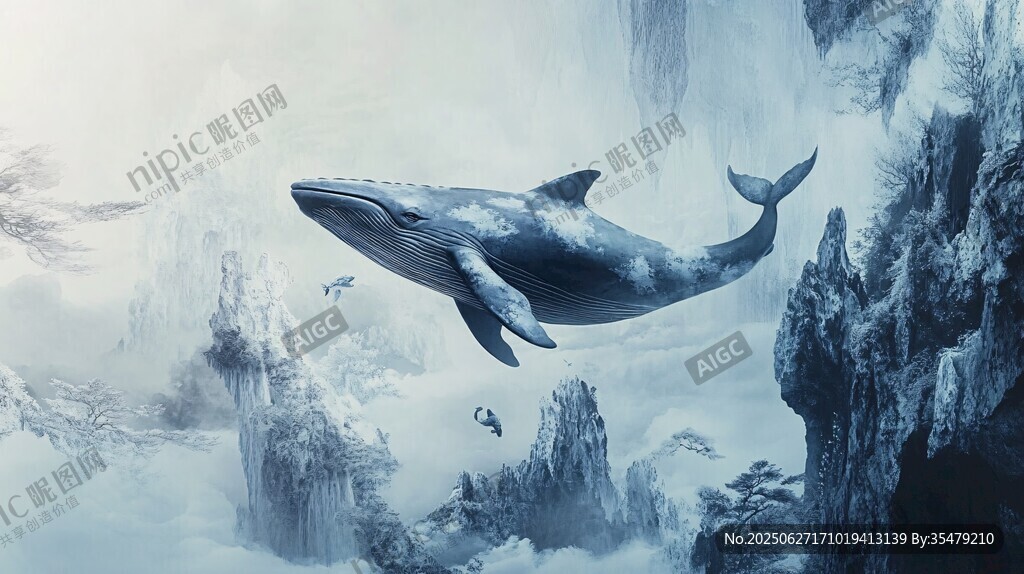 梦幻云海中遨游的神秘鲸鱼