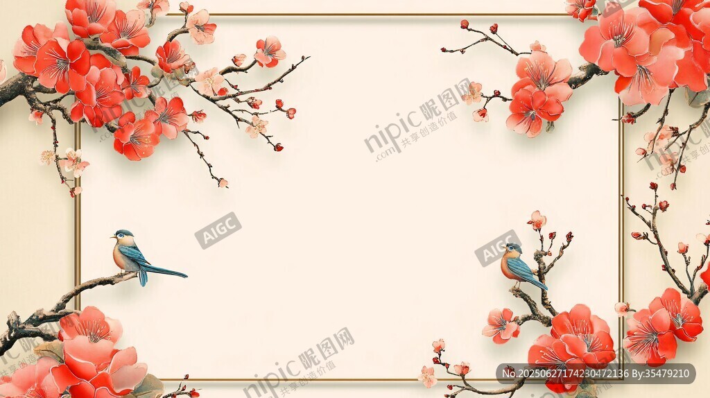 花鸟中式边框背景图