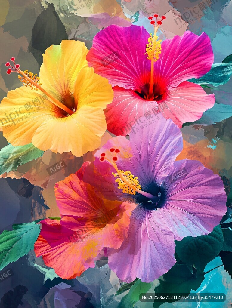 多彩扶桑花绽放的美丽