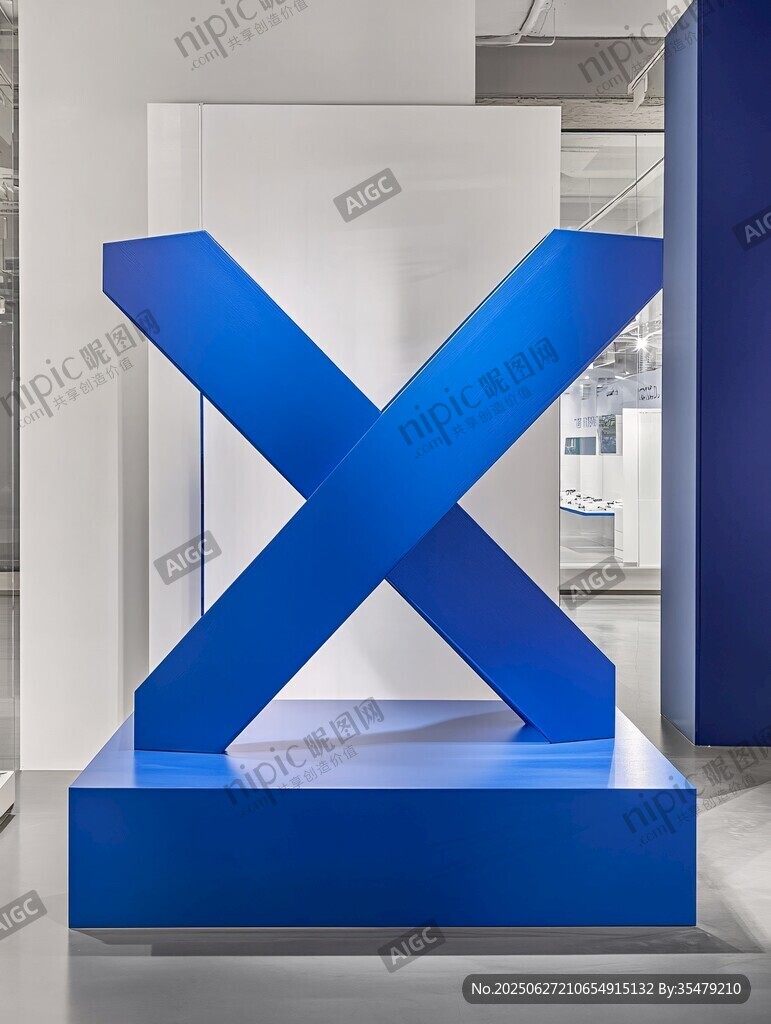 蓝色巨型X雕塑艺术展示