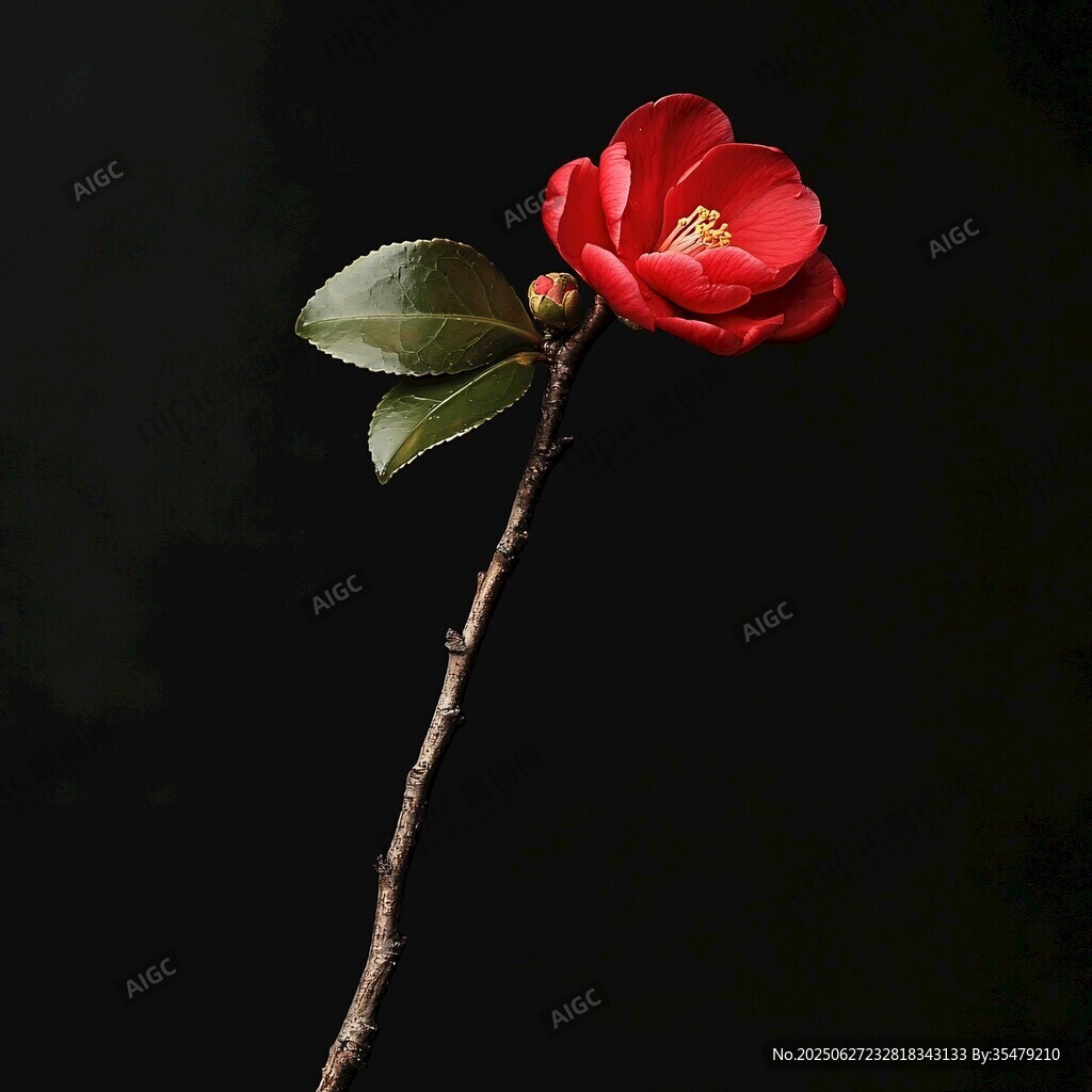 一枝娇艳红山茶