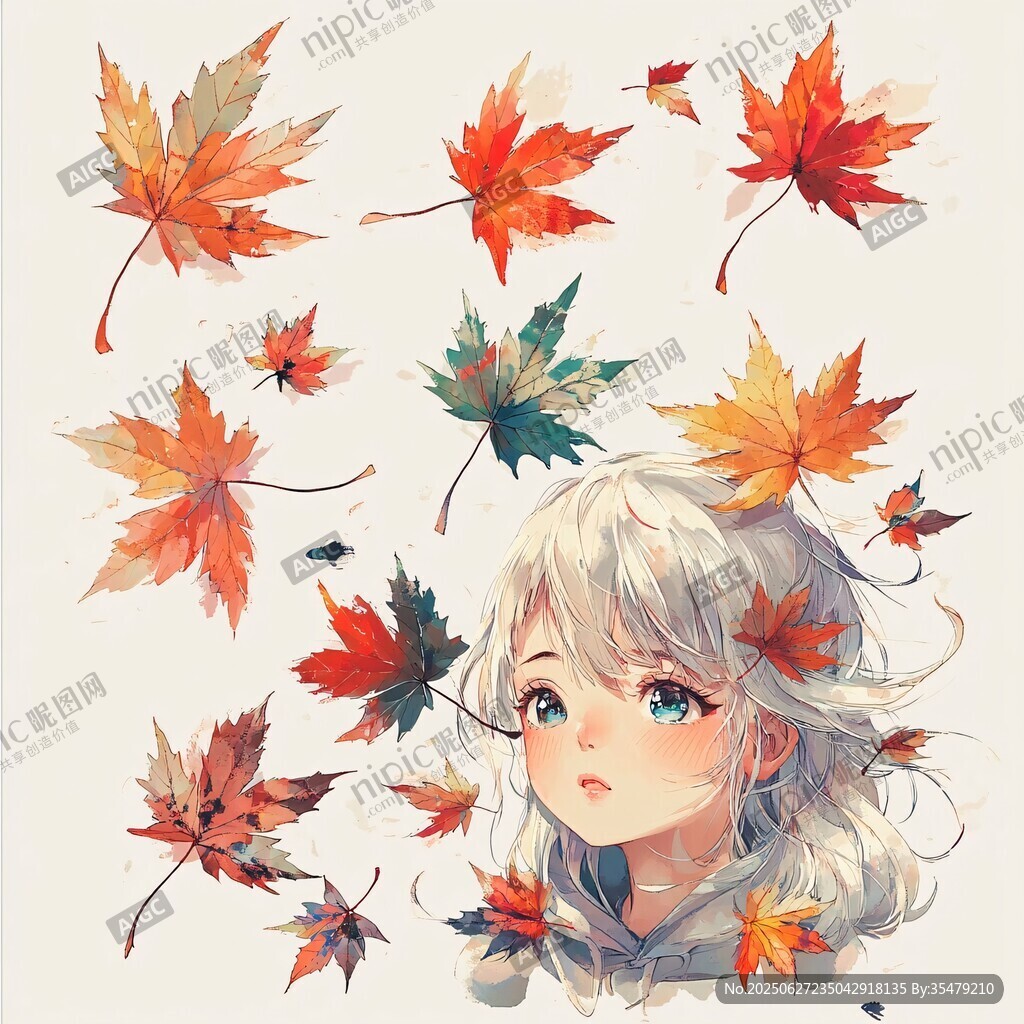 枫叶环绕的梦幻少女